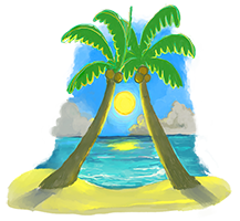 Two palm trees in morning as A